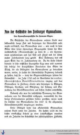 Aus der Geschichte des Freiburger Gymnasiums.