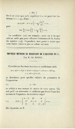 Nouvelle méthode de discussion de l'équation en s.