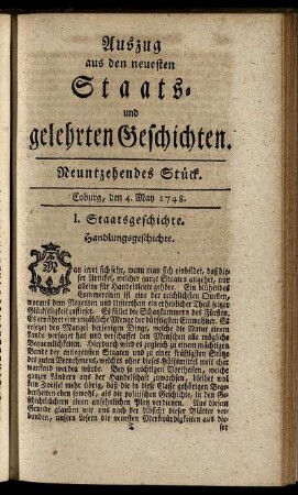 Neuntzehendes Stück. Coburg, den 4. May 1748.