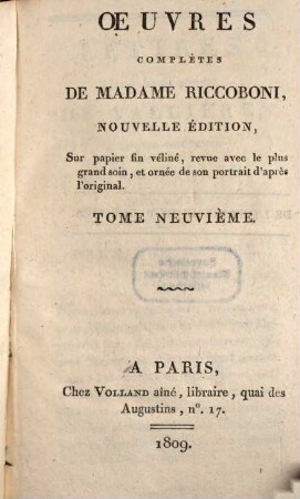 Oeuvres complètes de Madame Riccoboni, 9. Lettres d'Élisabeth Sophie de Vallière