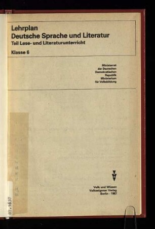 1987: Teil Lese- und Literaturunterricht, Klasse 6