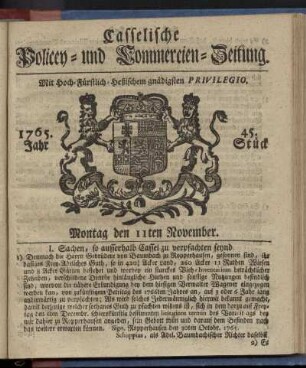 45. Stueck, Montag den 11ten November 1765