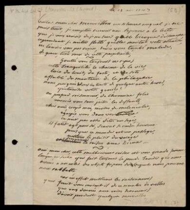 Brief von François Thomas Marie de Baculard d' Arnaud an Eleazar de Mauvillon