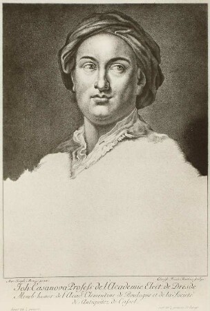Bildnis des Malers und Akademiedirektors in Dresden Giovanni Battista Aloisio Casanova (1730-1795) : Stich nach Anton Raphael Mengs