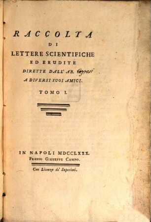 Raccolta di Lettere scientifiche, 1. (1780)