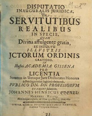 Disputatio Inauguralis Iuridica De Servitutibus Realibus In Specie