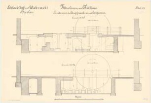 Schlachthof und Viehmarkt, Breslau Maschinen- und Kühlhaus: Fundamente der Dampfmaschinen und Kompressoren: Querschnitte 1:20