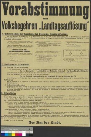 Bekanntmachung der Stadt Braunschweig zur Organisation der Abstimmung zum Volksbegehren über die Auflösung des Braunschweigischen Landtags am 21. Juni 1931
