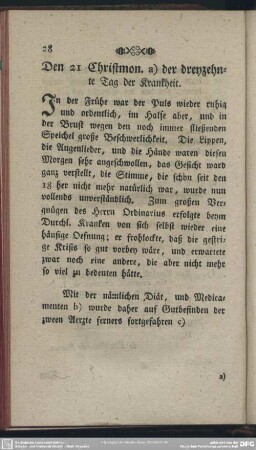 Den 21 Christmon. a) der dreyzehente Tag der Krankheit