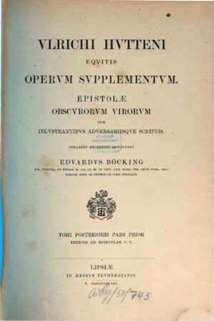 Ulrichi Hutteni Opera quae reperiri potuerunt omnia. Suppl.2,1