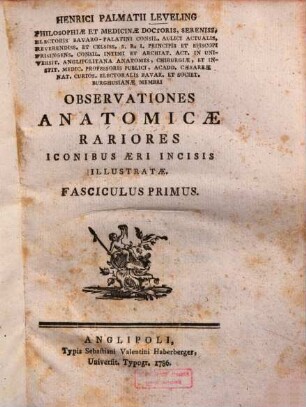 Henrici Palmatii Leveling ... Observationes Anatomicae Rariores : Iconibus Aeri Incisis Illustratae, 1
