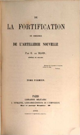 De la fortification en présence de l'artillerie nouvelle, 1