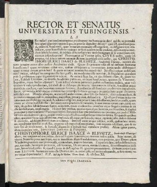 Rector Et Senatus Universitatis Tubingensis. L. S.