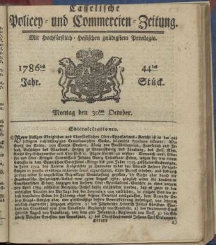 44tes Stueck, Montag den 30ten October. 1786