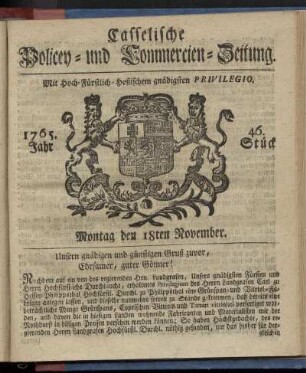 46. Stueck, Montag den 18ten November 1765