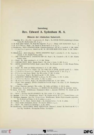 Sammlung Rev. Edward A. Sydenham M. A. (Nr. 1-667)