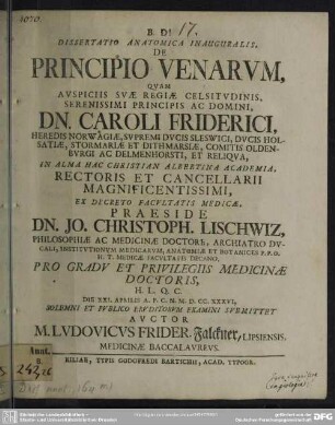 Dissertatio Anatomica Inauguralis, De Principio Venarum