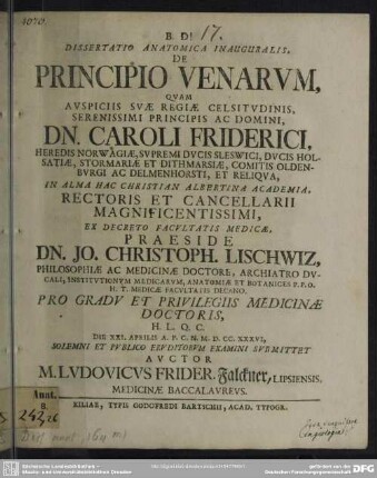 Dissertatio Anatomica Inauguralis, De Principio Venarum