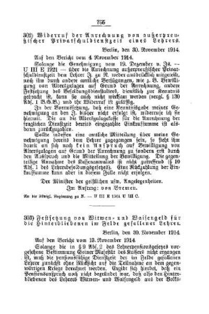 Festsetzung von Witwen- und Waisengeld für die Hinterbliebenen im Felde gefallener Lehrer : [G. Öffentliches Volksschulwesen]