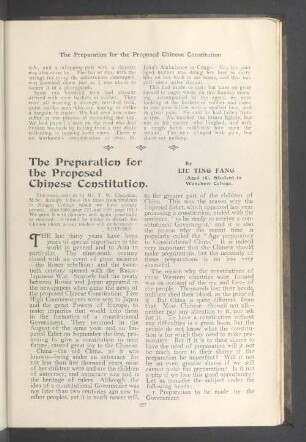 The preparation for the proposed chinese constitution
