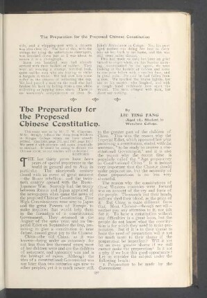 The preparation for the proposed chinese constitution