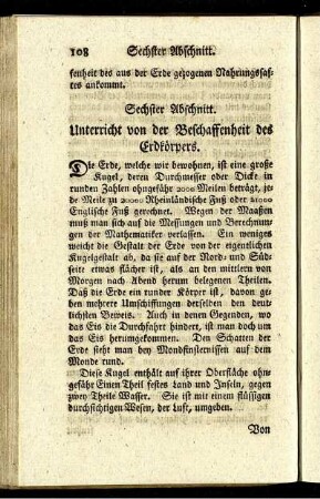 Sechter Abschnitt. Unterricht von der Beschaffenheit des Erdkörpers