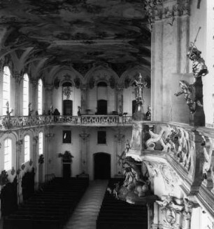 Birnau (Uhldingen-Mühlhofen). Wallfahrtskirche Sankt Marien (1746/1750; P. Thumb). Inneres von der Galerie nach Südwest