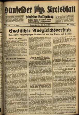Erste Ausgabe vom Donnerstag, den 30. Juni 1932.
