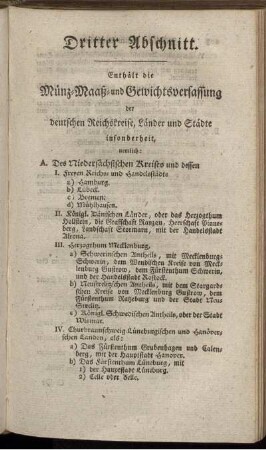 Dritter Abschnitt. ... die Münz-, Maaß- und Gewichtsverfassung der deutschen Reichskreise, Länder und Städte.