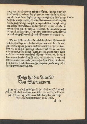 Folgt der drit Artickel/ Von Sacramenten.