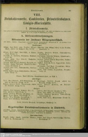 VIII. Steinkohlenwerke. Coaksereien. Privateisenbahnen. Königin Marienhütte