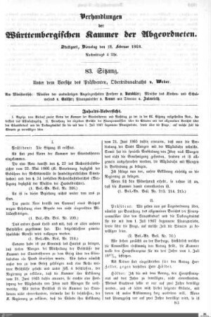 83. Sitzung, Stuttgart, 18.2.1868