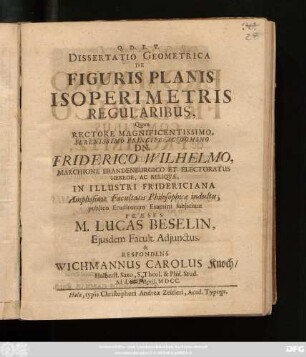 Dissertatio Geometrica De Figuris Planis Isoperimetris Regularibus