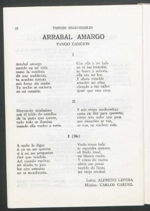 Arrabal amargo : Tango canción