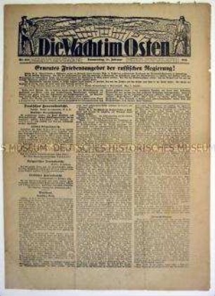 Feldzeitung "Die Wacht im Osten" zum Friedensangebot der sowjetrussischen Regierung