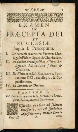 1-31, Punctum I. De Peccatis contra tres Virtutes Theologicas, Fidem, Spem & Charitatem.