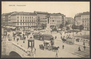 Ansichtskarte Straßenbahnen und Kutschen auf der Oranienbrücke, Oranienplatz