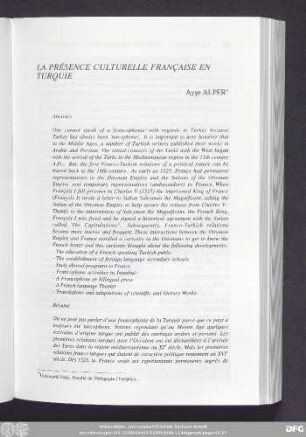 La Présence Culturelle Française En Turquie Ayşe Alper