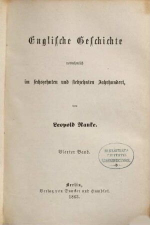 Englische Geschichte vornehmlich im sechzehnten und siebzehnten Jahrhundert, 4. Geschichte der Restauration und der Revolution in England