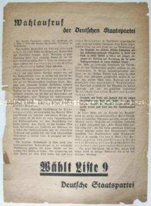 Propagandaflugblatt der Deutschen Staatspartei zur Reichstagswahl 1933