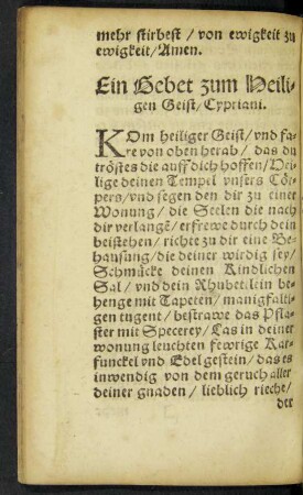 Ein Gebet zum Heiligen Geist/ Cypriani.