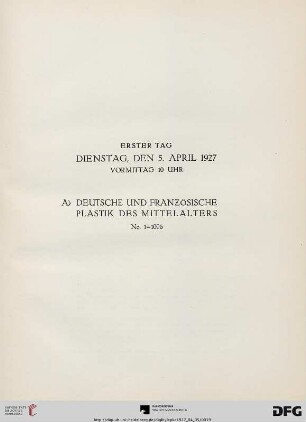 Erster Tag Dienstag, den 5. April 1927 (Nr. 1-329)