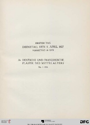 Erster Tag Dienstag, den 5. April 1927 (Nr. 1-329)