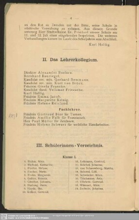 II. Das Lehrerkollegium