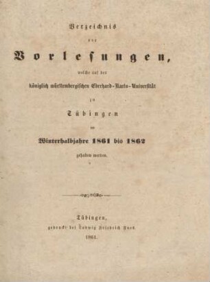 Vorlesungsverzeichnis 1861/62