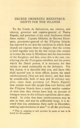 Decree ordering reenforcements for the islands