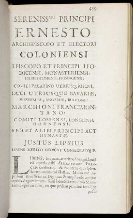 Serenissmo Principi Ernesto Archiepiscopo Et Electori Coloniensi [...]