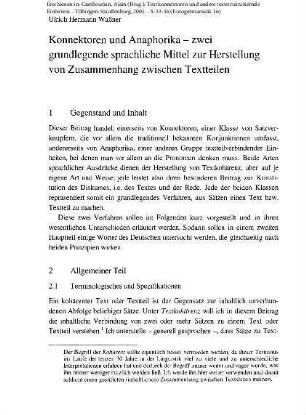 Konnektoren und Anaphorika – zwei grundlegende sprachliche Mittel zur Herstellung von Zusammenhang zwischen Textteilen