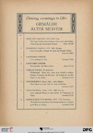 Dienstag, vormittags 10 Uhr. Gemälde alter Meister (Nr. 1-106)