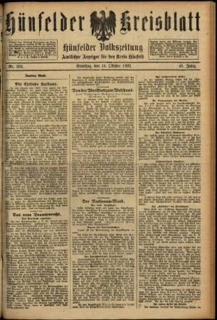 Zweite Ausgabe vom Samstag, den 14. Oktober 1922.